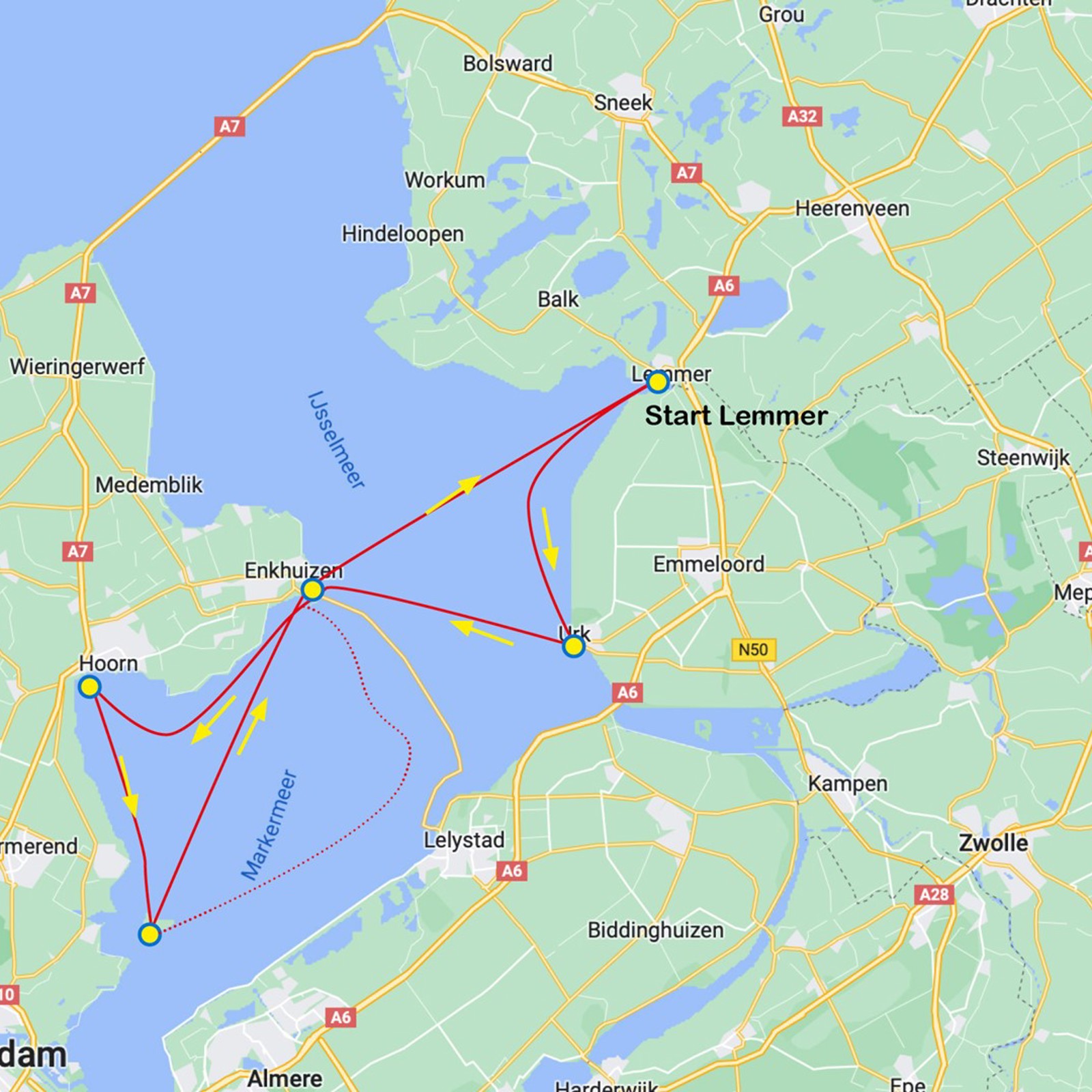 Route IJsselmeer Lemmer 5 Dagen